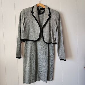 Vintage August Hale 100% Silk Black White Tweed Dress Blazer Set Women’s Size 12